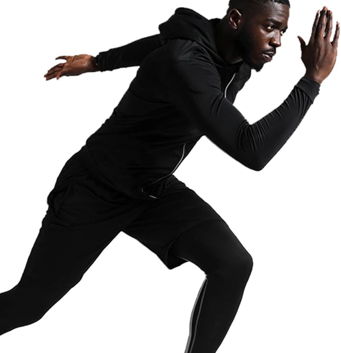 BUYJYA 5Pcs Men's Compression Pants Shirt Top Long Sleeve Jacket Athletic Sets Gym Clothing Mens Workout