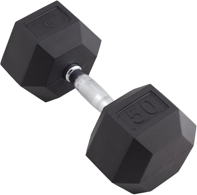 Body Sport Rubber Encased Hex Dumbbell Weight, Single – Dumbbells for Exercises – Strength Training Equipment – Home Gym Accessories – Weight Training