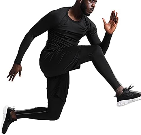BUYJYA 5Pcs Men's Compression Pants Shirt Top Long Sleeve Jacket Athletic Sets Gym Clothing Mens Workout