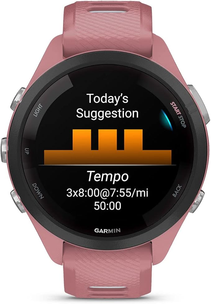 Garmin Forerunner 265S (Light Pink/Whitestone) Running GPS Smartwatch | Colorful AMOLED Display, Training Metric, & Recovery Insights | Gift Bundle with HD Screen Protectors, Wall Adapter & Hard Case