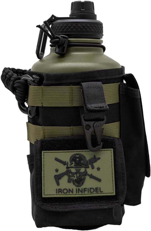 Iron Infidel Battle Bottle - Half Gallon Insulated Water Bottle with Paracord Handle, Large 64 oz Stainless Steel Water Jug with Rugged, Removable Sleeve for Keys, Wallet & Phone (Widowmaker 2L)
