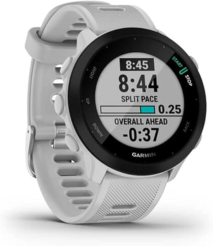 Garmin Forerunner 55 GPS Running Watch (White) | Official USA Partner Model | Bundle with 2-Pack Screen Protector Bundle