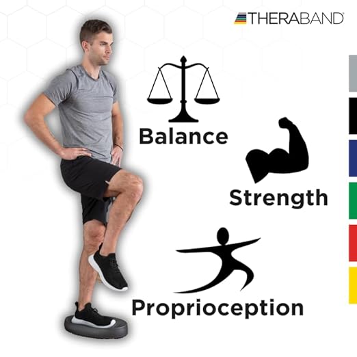 THERABAND Stability Trainer Pad, Advanced Level Black Inflatable Pad, Balance Trainer & Wobble Cushion for Balance & Core Strengthening, Rehabilitation, & Physical Therapy, Round Sport Balance Trainer