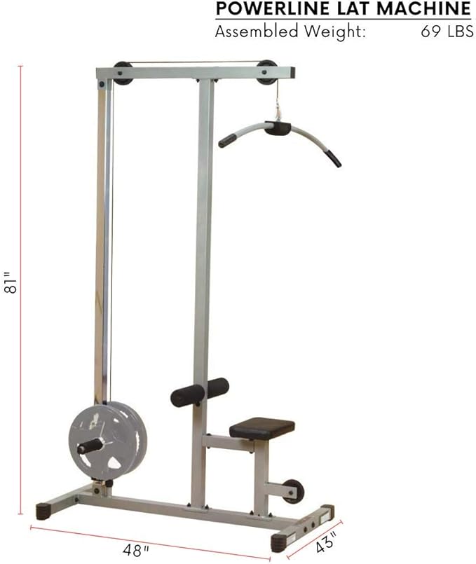 Powerline by Body-Solid (PLM180X) LAT Pull Down Machine - Home Gym with High & Low Pulleys, Heavy Gauge Steel Construction, Includes LAT and Low Row Bars