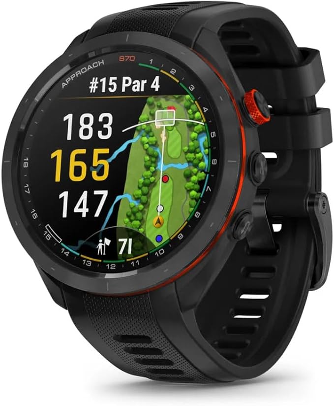 Garmin Approach S70 47MM Golf GPS Fitness Tracker Smartwatch for Men, Lightweight 1.2" Touchscreen AMOLED Display and 42000 Preloaded Courses -Black- Garmin Watches for Men