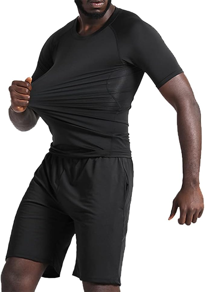 BUYJYA 5Pcs Men's Compression Pants Shirt Top Long Sleeve Jacket Athletic Sets Gym Clothing Mens Workout