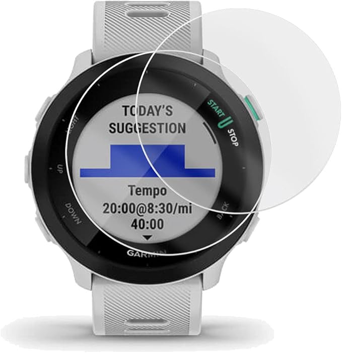 Garmin Forerunner 55 GPS Running Watch (White) | Official USA Partner Model | Bundle with 2-Pack Screen Protector Bundle