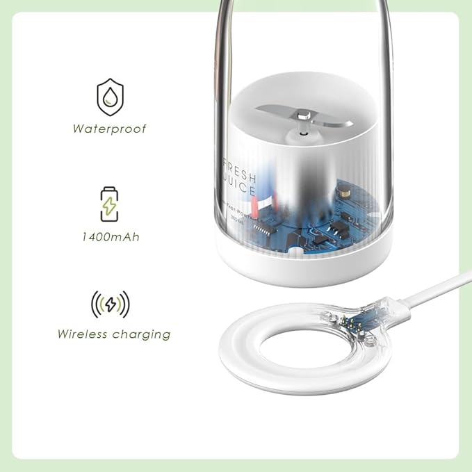 Personal Size Blender, Fresh Juice Portable Blender for Smoothies or Shakes, Personal Mixer, Portable Blender, Wireless USB Rechargeable Fruit Blender for Sports, Camping, Fitness. (White)