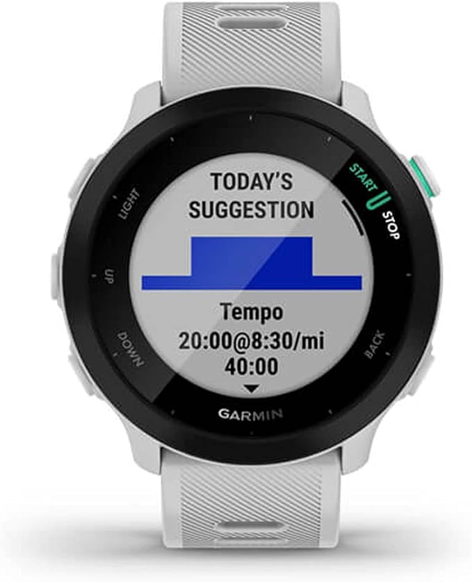 Garmin Forerunner 55 GPS Running Watch (White) | Official USA Partner Model | Bundle with 2-Pack Screen Protector Bundle