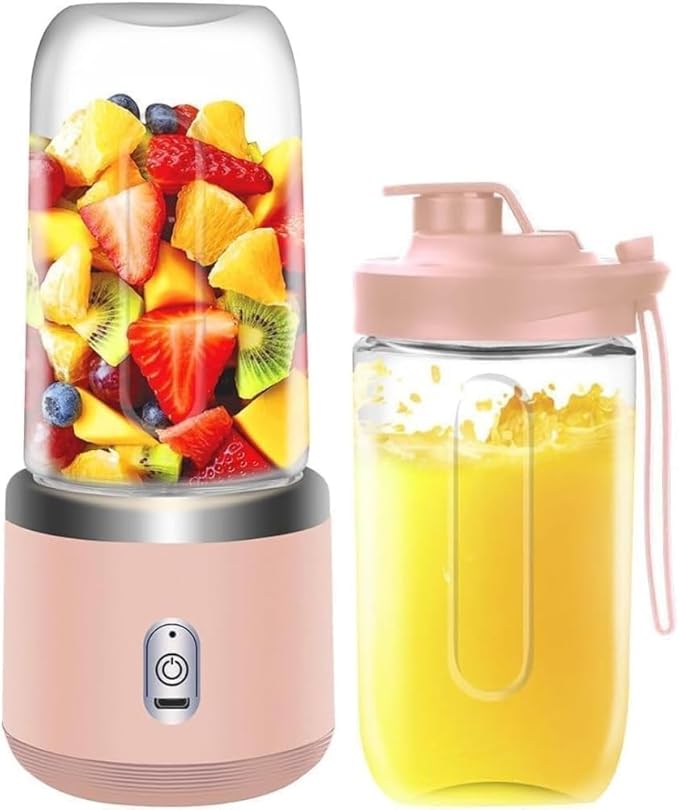 Personal Blender for Shakes & Smoothies, 400ml – 2 To-Go Portable Cups & Lids, Easy Clean, High-Speed Mixer for Juices, Kitchen, Baby Food – Powerful Motor, Safe Double Tap, Portable Design (Pink)