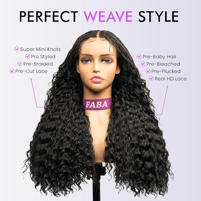 Braided Wigs for Black Women 200% Density Glueless Wigs Human Hair Pre Plucked Pre Cut 9x6 Lace Front Wig Deep Wave Human Hair(Black Curly)28inch