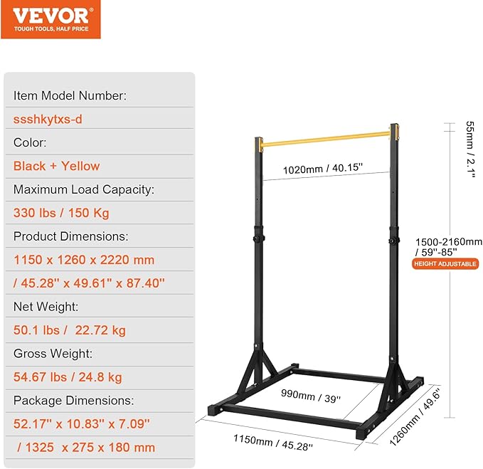VEVOR Power Tower Pull Up Bar Station 8-Level Adjustable 330LBS Loading,