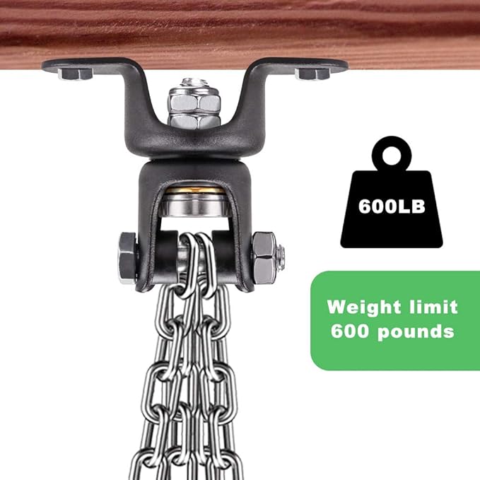 BeneLabel Heavy Duty Boxing Punching Bag Hanger with Chain, 800 LB Capacity, 360° Rotation Wood Beam Holder with 4 Chains and 4 Carabiners, 2 Wood Screws for Wooden Sets