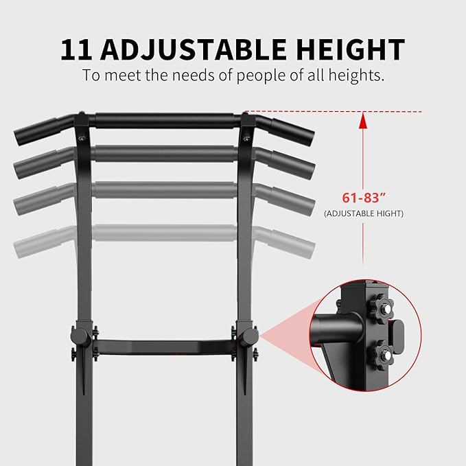 ZENOVA Pull Up Bar Dip Bar Power Tower Workout Dip Station Height Adjustable Free Standing Chin Up Bar for Men Women Teens 300LBS Weight Capacity
