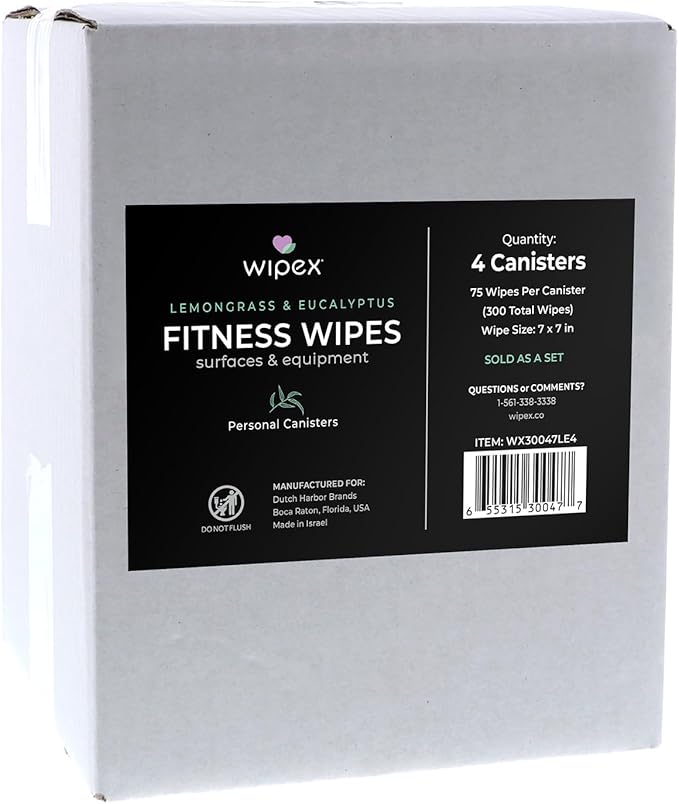 Wipex Fitness Equipment Wipes | Clean Gym Equipment, Yoga Mats, Peloton Bike Cleaner, Exercise Machine Wipes | Lemongrass, Eucalyptus, 75 Ct Canister