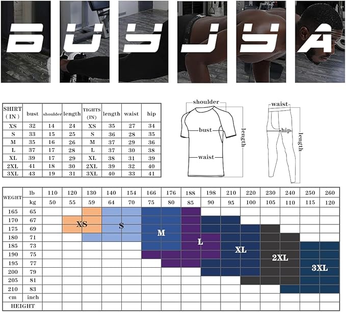BUYJYA 5Pcs Men's Compression Pants Shirt Top Long Sleeve Jacket Athletic Sets Gym Clothing Mens Workout
