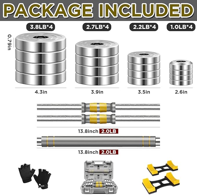 PHOEROS Adjustable Dumbbell Set - 44/66/88 LBS weights set, Dumbbell Barbell 3 in 1, Steel Dumbbells Pair with Connecting Rod for Adults Women Men Fitness Workout, Home Gym Exercise Training Equipment (44, Pounds)