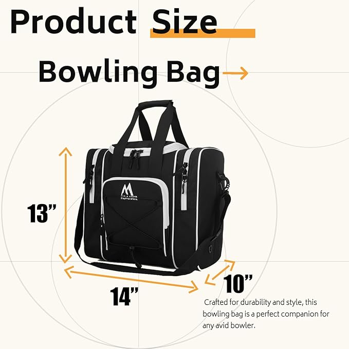 Bowling Ball Bag for Single Ball, Bowling Tote with Padded Holder,Fits Shoes up to Men’s Size 14, Carry Bag for Bowling Accessories
