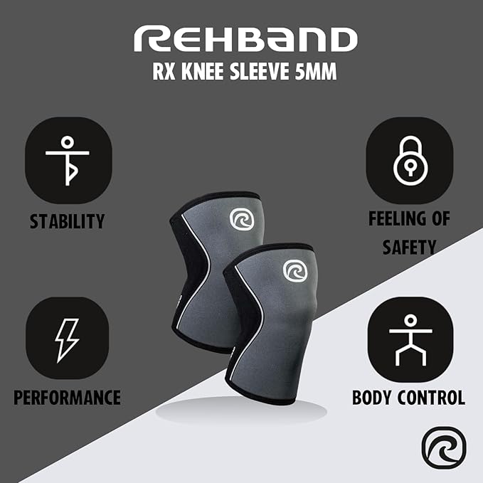 Rehband 5mm Knee Sleeves for Functional Training, Cross-Training & Powerlifting, Weightlifting Knee Support made of Neoprene, Unisex, Colour:Steel Grey - 1 Pair, Size:X-Small