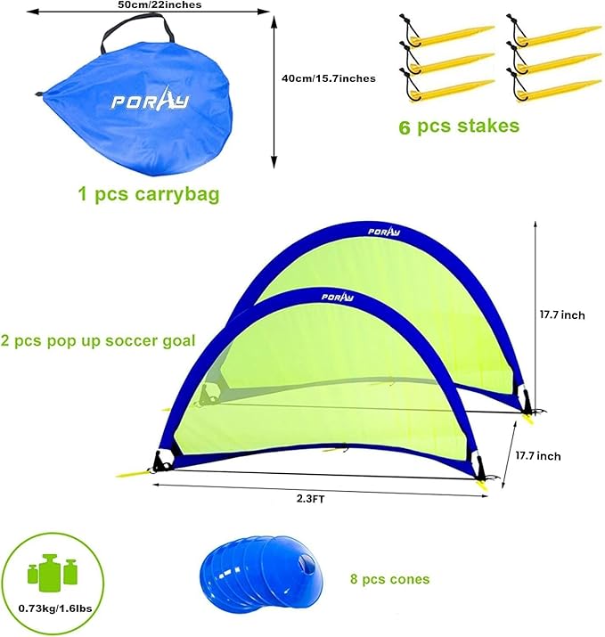 Poray Soccer Goal for Kid Easy-up Set of 4FT Soccer 210D Oxford 8 Field