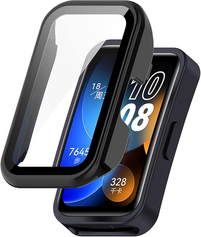 FitTurn Compatible with Huawei Band 10/10 NFC/9/9NFC/8/8NFC Screen Protector Cases Replacement PC Slim Case Cover 3D Full Coverage Tempered Glass Screen Protector for Huawei Band 10 Fitness Tracker Watch (Black*3)