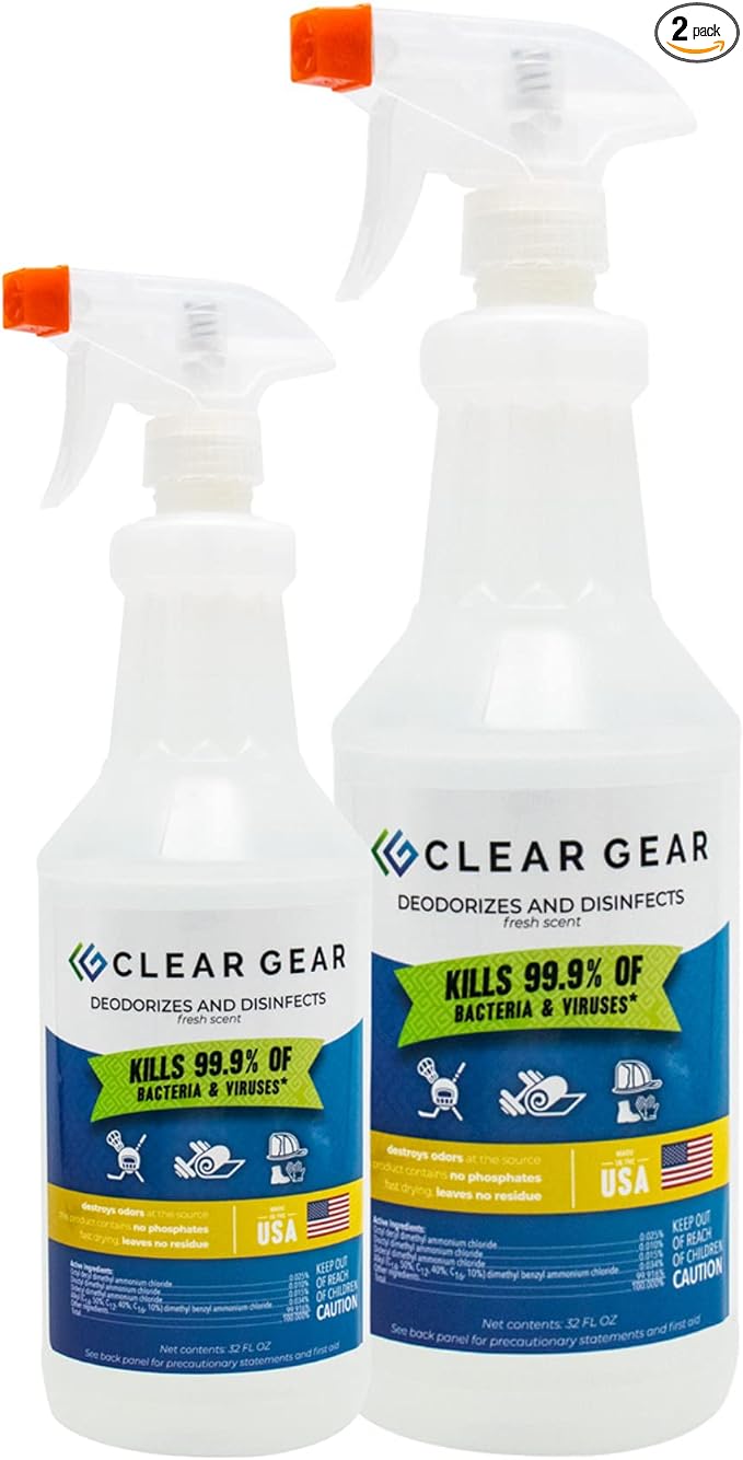 Disinfectant, Cleaner, and Deodorizer For Sports Equipment, Gyms, and Fitness Centers - Mixed Pack - 16 Oz Bottle and 32 Oz Bottle Disinfecting Spray Pack