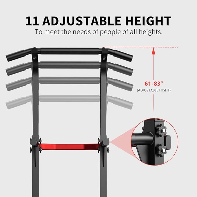 ZENOVA Pull Up Bar Dip Bar Power Tower Workout Dip Station Height Adjustable Free Standing Chin Up Bar for Men Women Teens 300LBS Weight Capacity