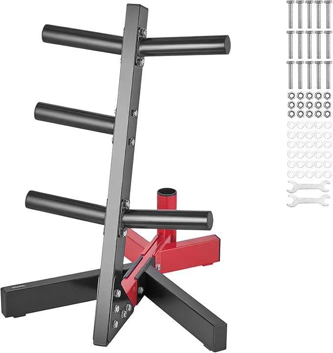 VEVOR Weight Plate Rack, L Frame Weight Plate Tree for 2-Inch Weight Plates, Standard Weight Plate Tree, 500 lbs Load Capacity Weight Storage Holder, Home Gym Barbell Rack Storage Stand, Black & Red