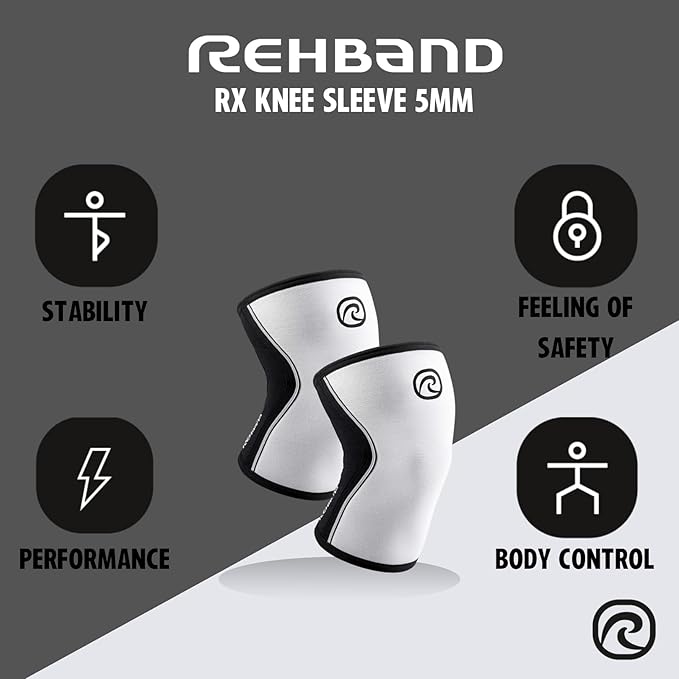 Rehband 5mm Knee Sleeves for Functional Training, Cross-Training & Powerlifting, Weightlifting Knee Support made of Neoprene, Unisex, Colour:White/Black, Size:Large
