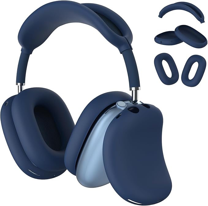 Silicone Case Cover for AirPods Max Headphones, Anti-Scratch Ear Pad/Ear Cups/Headband Cover for AirPods Max, Soft Sweat-Proof Silicone Protector Accessories for Apple AirPods Max (Navy Blue)