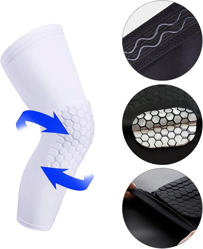 Laiiqi Compression Knee Pads Leg Sleeve, Hex Knee Pads for Basketball Honeycomb Anti Collision Knee Pads Long Kneepads Non-Slip Football Knee Pads for Youth Adult