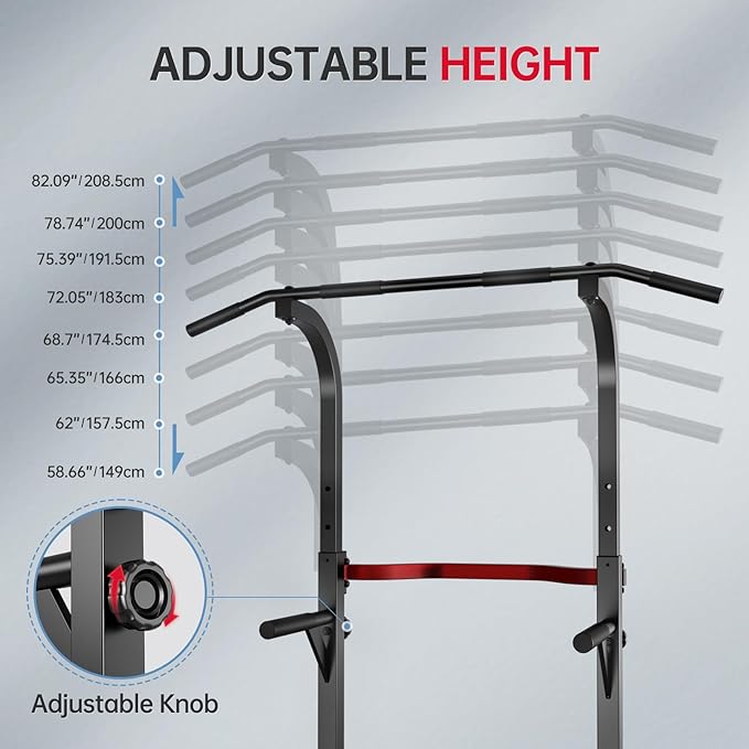 PASYOU Power Tower Pull Up Dip Station Adjustable Height Pull Up Bar Station Multifunctional Pull Up Bar Free Standing for Home Gym Strength Training Fitness Workout Equipment