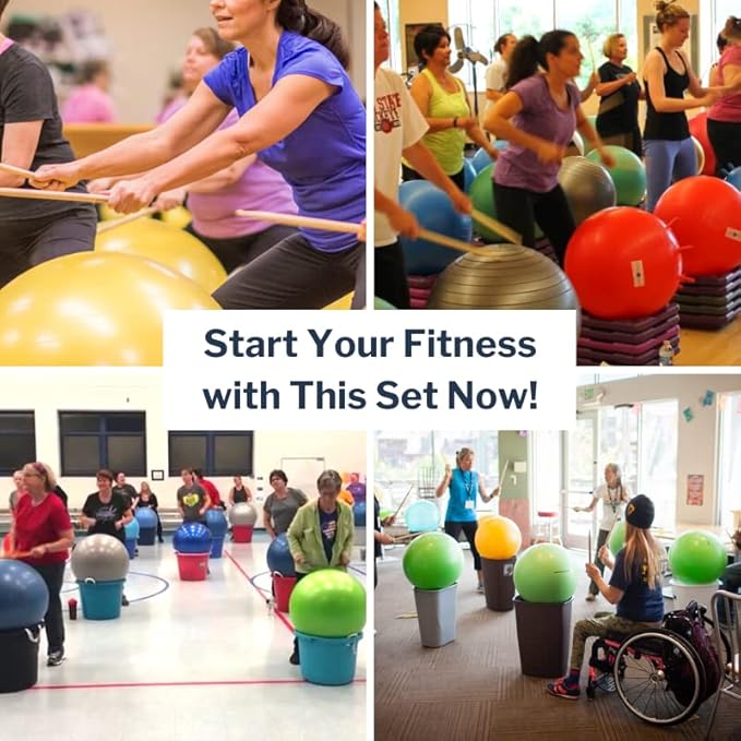 Cardio Drumming Equipment Set - 26" Exercise Ball with Pump and Weighted Cardio Drumming Sticks with Grips - Fitness Yoga Ball Drumsticks Workout for Balance, Rhythm, Aerobic Moves, Dance, Gymnastics