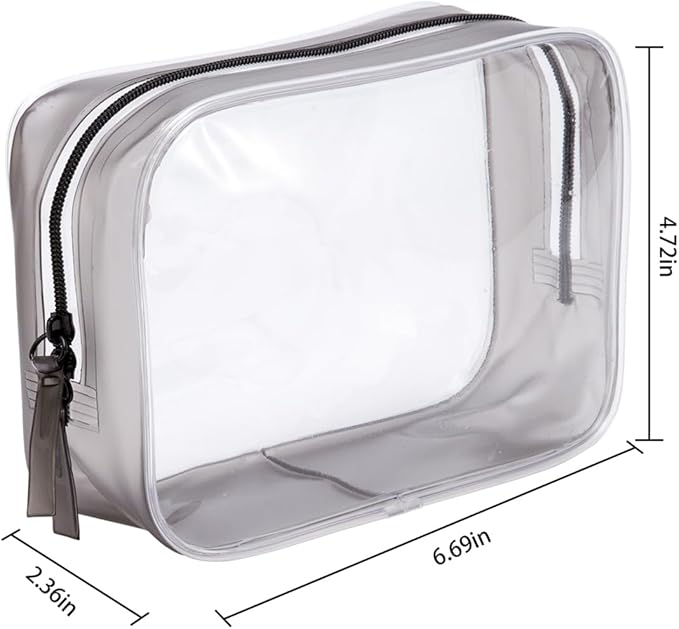 Clear Plastic Black Zippered Toiletry Carry Pouch TSA Approved Toiletry Bag Portable Cosmetic Makeup Bag for Vacation, Bathroom and Organizing (Black 3Pcs, Small)
