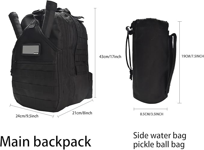 Pickleball Bag Pickleball Paddle Backpack For Women Man Mens Sling Bag Accessories Tennis Racket With Water Bottle Holder 17x9.5x8 Inches Ball Bag -Black