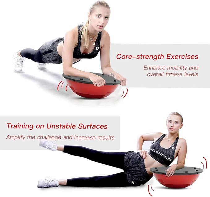 EVERYMILE Balance Ball Trainer with Resistance Bands & Pump Stability, 23.6 inch Yoga Exercise Ball for Home Gym Core Training Anti-Skid Surface