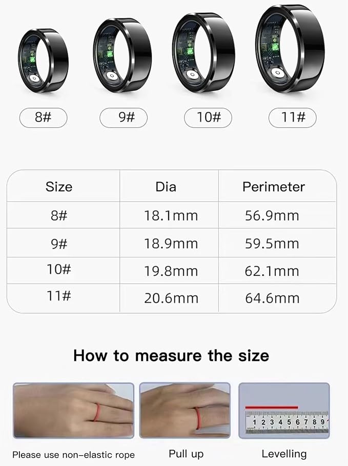 HitTopss Smart Ring, Fitness Sleep Health Tracker Rings for Men Women, No APP Subscription, Sleep Tracking, Heart Rate, Blood Oxygen, IP68 Waterproof (Silver,10#)
