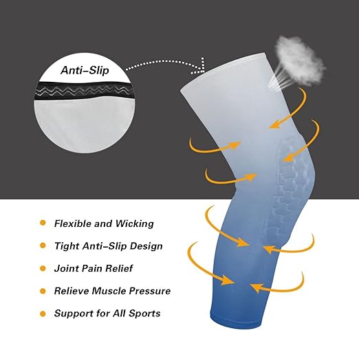 Blue Gradient Sports Knee Pads Youth Volleyball Basketball Knee Pads Long Leg Sleeves Braces Compression Wrestling Knee Pads for Boys Girls Football Dance Yoga