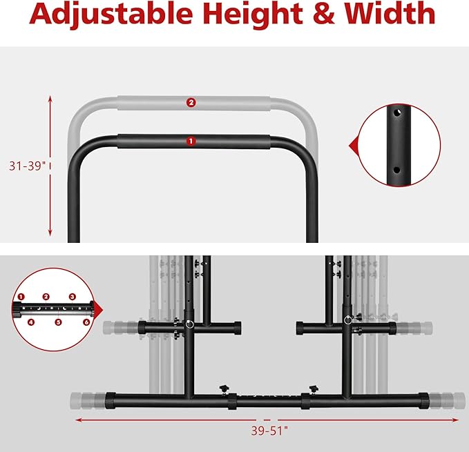 Dip Stand Station, Adjustable Height Dip Station for Strength Training, Heavy Duty Steel Parallel Push Up Stand, Home Gym Fitness Workout Dip bar Station,Tricep Dips, Pull-Ups, Push-Ups
