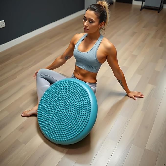 AppleRound Inflated Wobble Cushion with Hand Pump, Air Stability Board (Extra Thick), Core Balance Disc for Adults, Sensory Wiggle Seat for Kids, Flexible Seating for All Age, 13.5in / 34cm Diameter