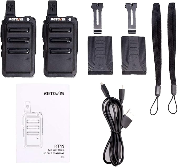 Retevis RT19 Walkie Talkies Rechargeable FRS 22 Channel 1300mAh Lightweight Hunting(2 Pack)