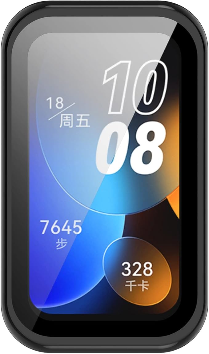 FitTurn Compatible with Huawei Band 10/10 NFC/9/9NFC/8/8NFC Screen Protector Cases Replacement PC Slim Case Cover 3D Full Coverage Tempered Glass Screen Protector for Huawei Band 10 Fitness Tracker Watch (Black*3)