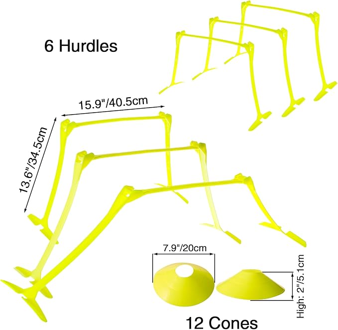 Yaegoo Pro 6 Pcs Adjustable Hurdles and 12 6" 9" 9" 12" 12" for