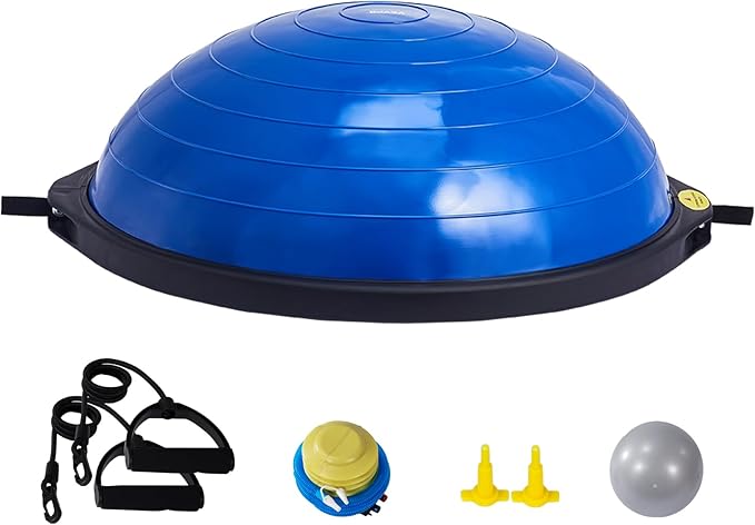 VEVOR Half Exercise Ball Trainer, 23/26 inch Balance Ball Trainer, 1500lbs Capacity Stability Ball, Yoga Ball with Resistance Bands & Foot Pump, Strength Fitness Ball for Home Gym Full Body Workout Black