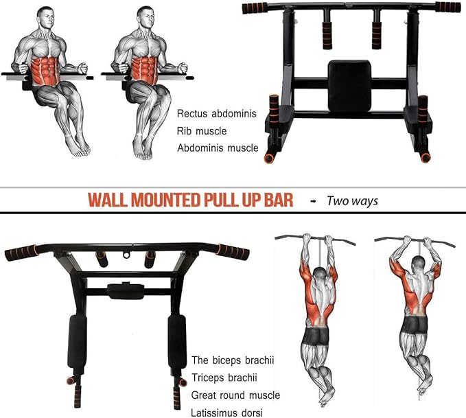 STARBRILLIANT Pull Up Bar Wall Mounted Chin Up 440 Lbs