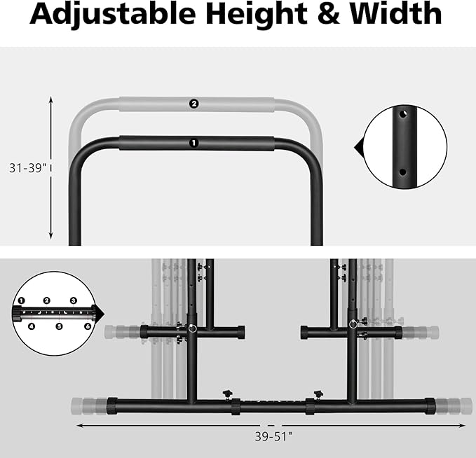 MIUDGIG Adjustable Height Parallel Push Up Stand, Dip Stand Station for Strength Training, Heavy Duty Steel Parallel Bar Station, Home Gym Fitness Workout Dip bar Station,Tricep Dips,Pull-Ups,Push-Ups