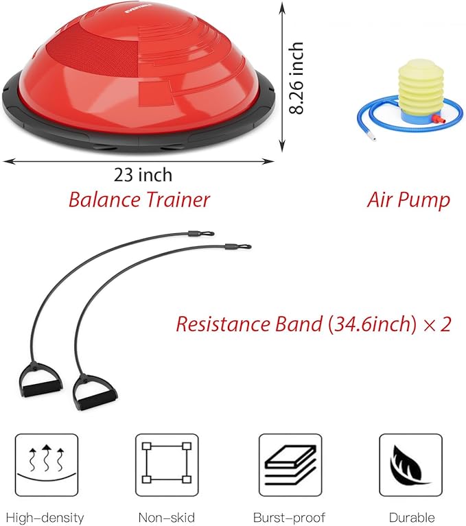 EVERYMILE Balance Ball Trainer with Resistance Bands & Pump Stability, 23.6 inch Yoga Exercise Ball for Home Gym Core Training Anti-Skid Surface