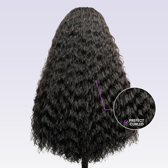 Braided Wigs for Black Women 200% Density Glueless Wigs Human Hair Pre Plucked Pre Cut 9x6 Lace Front Wig Deep Wave Human Hair(Black Curly)28inch