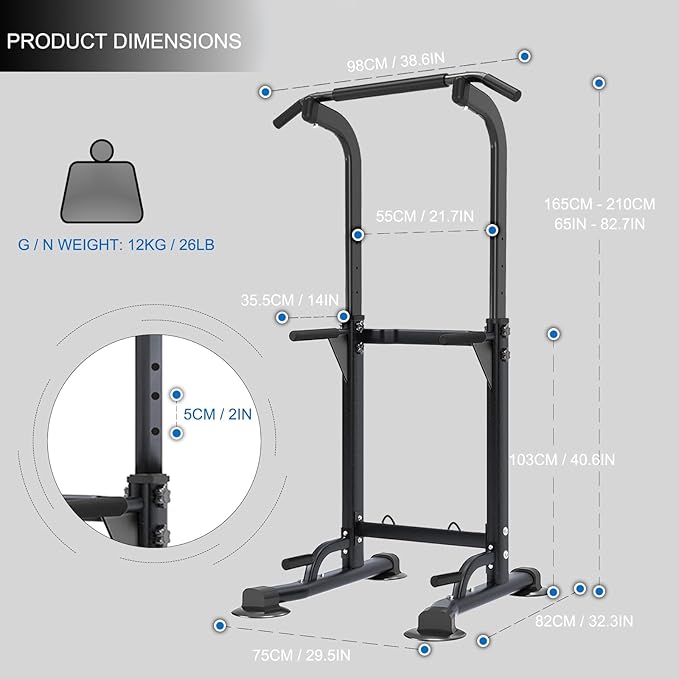 Pull-up Bar and Dip Station Power Tower Adjustable 5.9 Feet