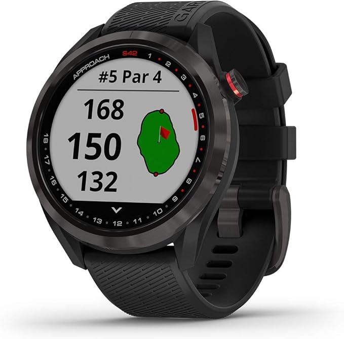 Garmin Approach S42 GPS Golf Smartwatch | Vibrant 1.2" Touchscreen Display | Long Battery Life | Activity and Sleep Tracking | Integrated with Garmin Golf App with Signature Stand Power Bundle